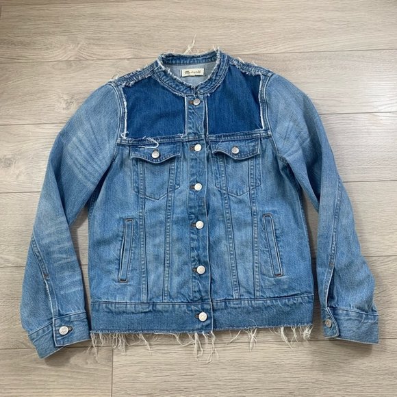 Madewell Distressed Collarless Denim Jacket Thunder Cloud - Picture 4 of 12